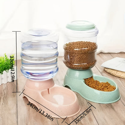 Automatic Gravity Dog Feeder and Water Dispenser 1 Gallon 3.8L - No Batteries Required, Durable PP Material, Suitable for Cats and Dogs Small Medium Pets, Hands-Free Gravity Feeding Station, Perfect Gift