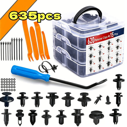 Car Push Retainer Clips Assortment Kit 115/635/640/1290 Pcs - 16 Sizes Nylon Bumper Fender Rivets Automotive Fasteners with Cable Ties & Removal Tool