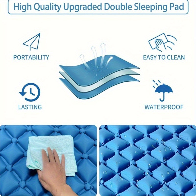 Self-Inflating Sleeping Pad Ultralight Nylon TPU Camping Mat, Built-In Pump Single & Double Person Options, Compact Portable Sleeping Mat for Camping Hiking Backpacking Travel Picnic, Orange & Blue