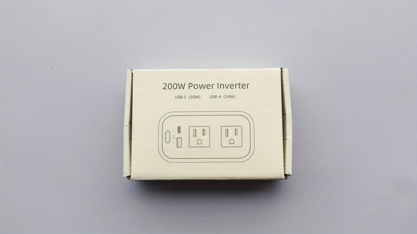 200W Car Power Inverter DC 12V to AC 110V with 30W PD Fast Charge & 24W QC3.0, Car Outlet Adapter for Laptop Phone Tablet, Power Inverter for Vehicles Road Trips Camping
