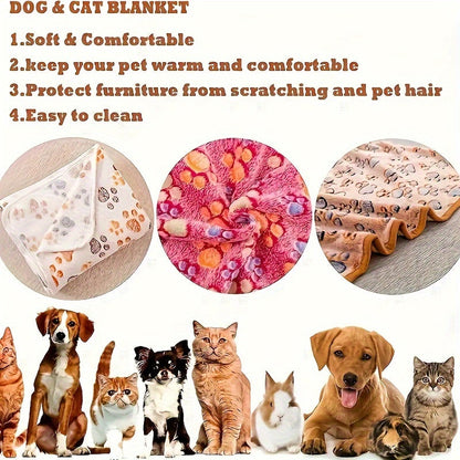 Soft Coral Fleece Pet Blankets for Dogs and Cats 3-Pack - 100% Polyester Paw Print Design Machine Washable, All-Season Throw Blanket for Small Medium Large Breeds, Cozy Pet Bed Cover