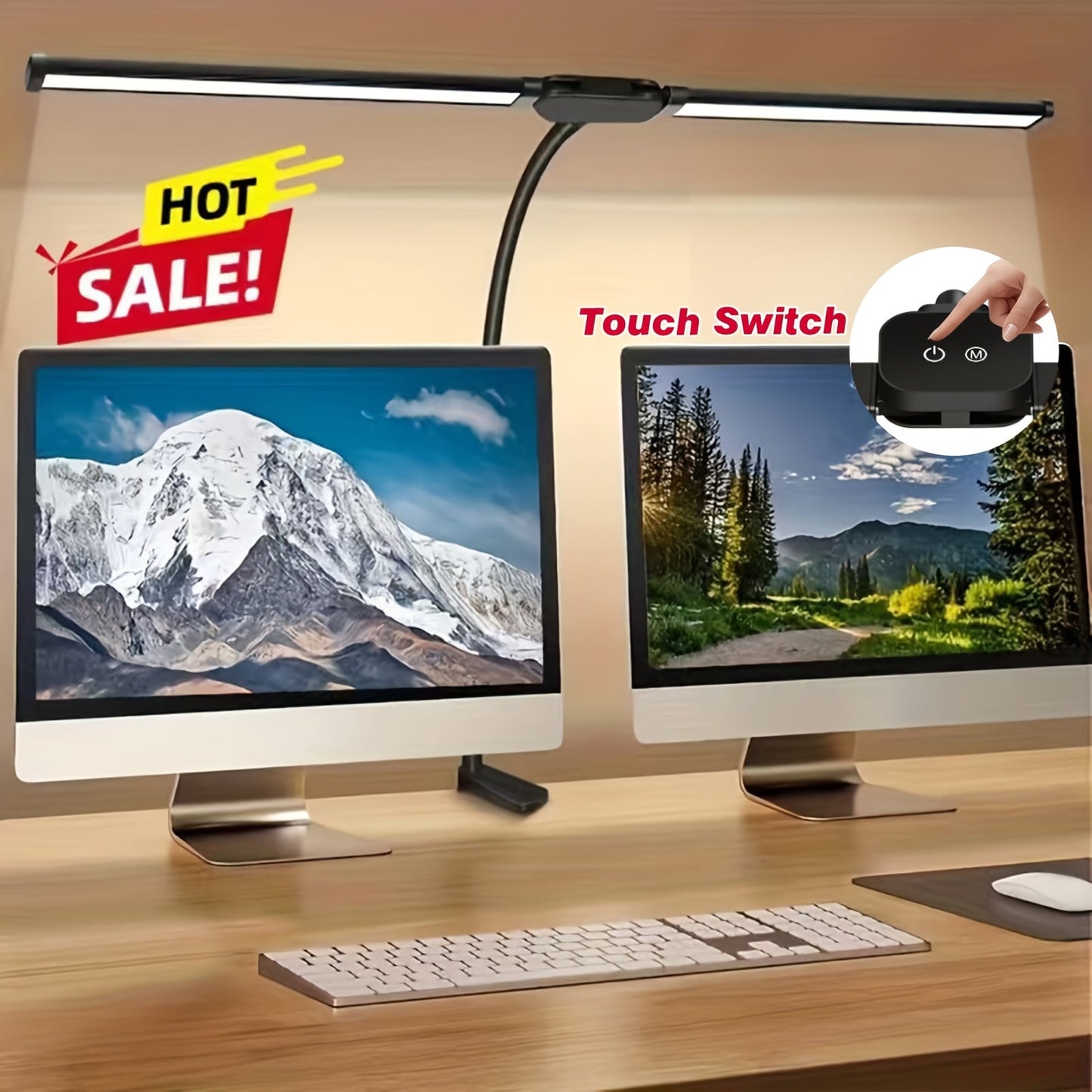 Metal Touch Control LED Desk Lamp – 360° Adjustable Gooseneck Foldable Double Head Anti-Glare USB Powered Eye-Caring Reading Light for Office, Study, Gaming & Home, Monitor Screen Lamp