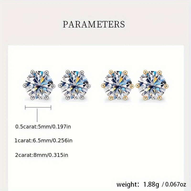 S925 Sterling Silver Moissanite Stud Earrings for Women – Vintage Elegant Style, 0.5CT 1CT 2CT 3CT, Gold & Silver, Daily Wear & Party Jewelry Gift