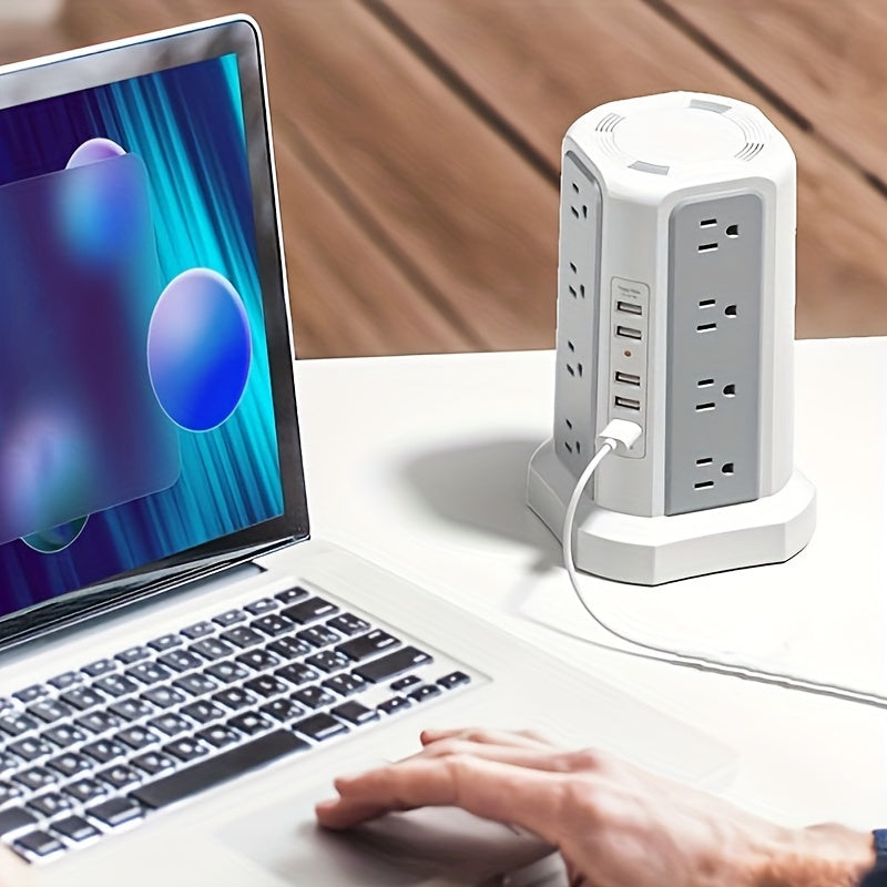 Power Strip Tower 16 AC Outlets 5 USB Ports USB-C PD20W 1500J Surge Protector Flat Plug Desktop Extension Cord