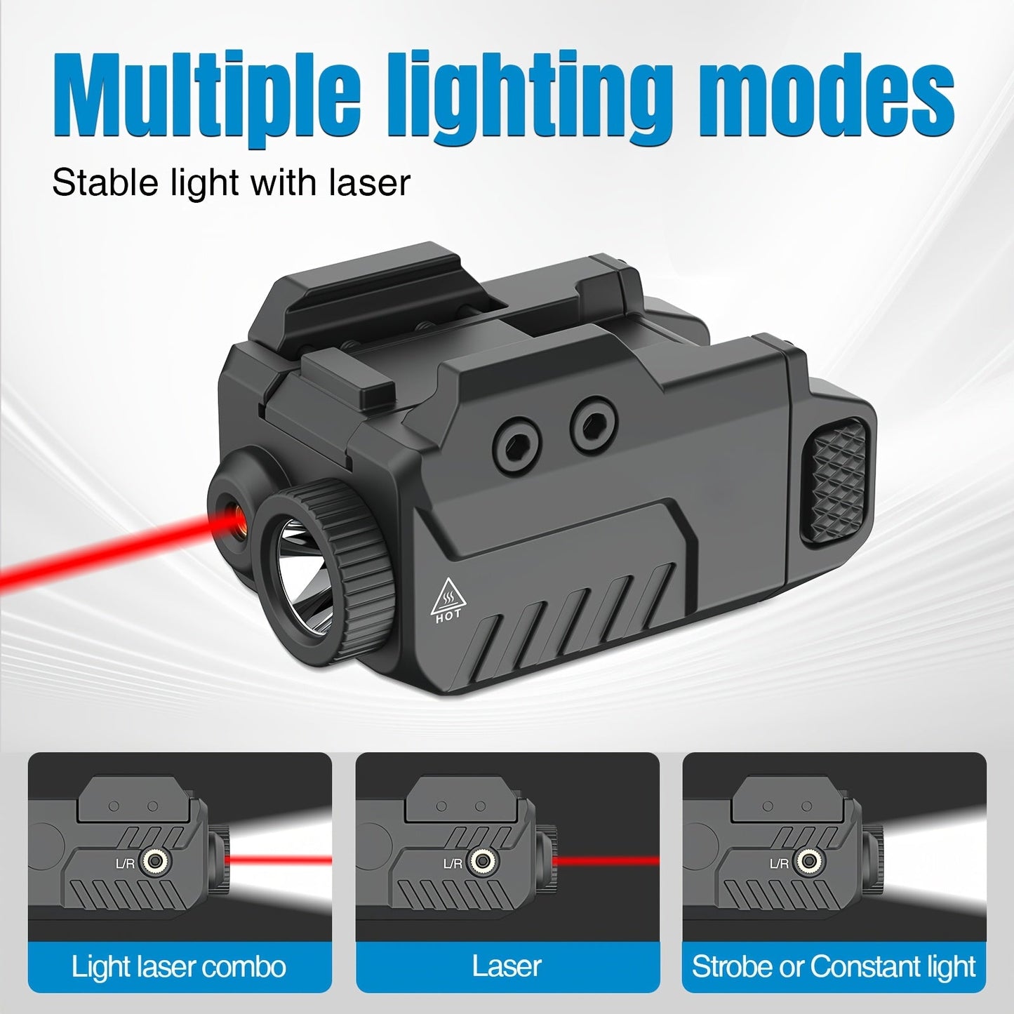 550 Lumens Low Profile Tactical Flashlight with Red Green Blue Laser Sight for Picatinny Rail Pistol Compact Handgun Weapon Light Laser Beam Combo for Shooting Range Home Defense Hunting