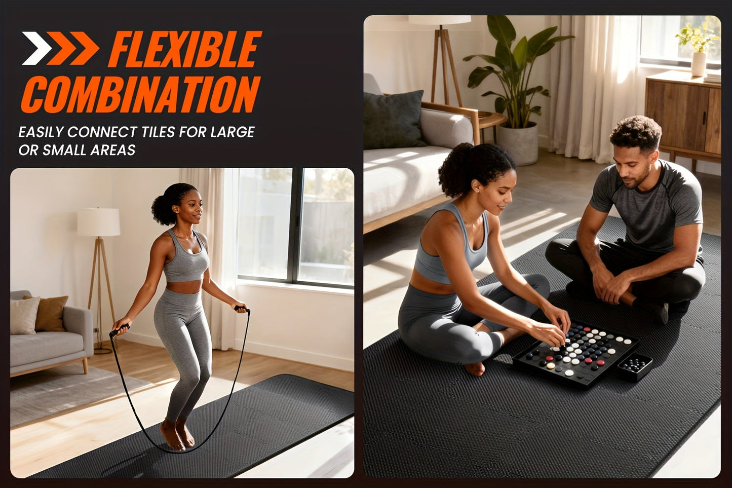 Interlocking Gym Floor Mats 36/48pcs EVA Foam Puzzle Tiles 12"x12" Non-Slip Exercise Mat for Home Gym Garage Playroom Fitness – Includes Border Strips, Coffee & Leaf Pattern