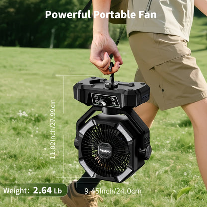 20000mAh Camping Fan with Dual Motor – Battery Operated Portable Fan with 4 LED Lantern Modes, 8 Speeds & Remote Control, Hanging Hook for Tent, Power Outages & Jobsite Use