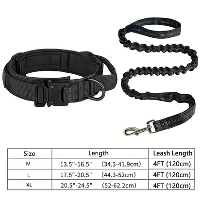Tactical Dog Collar & Leash Set – Heavy-Duty Adjustable Polyester with Metal Buckle & D-Ring for All Dog Sizes, Military-Style Training Collar and Leash in Black & Khaki, Sizes M & L