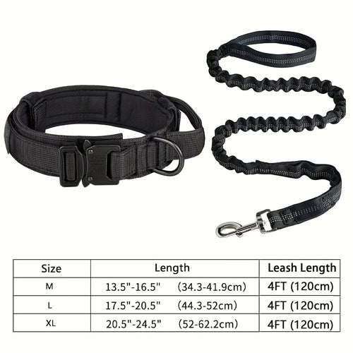 Tactical Dog Collar & Leash Set – Heavy-Duty Adjustable Polyester with Metal Buckle & D-Ring for All Dog Sizes, Military-Style Training Collar and Leash in Black & Khaki, Sizes M & L
