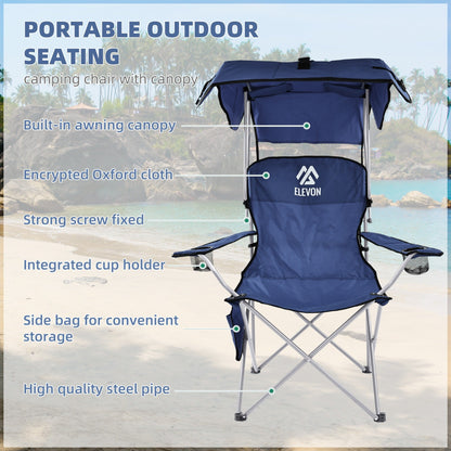 Folding Camping Chair with Tilting Canopy Sunshade – 225LBS Capacity, 22.8" Wide Seat, Mesh Cup Holder & Carry Bag, Portable Beach Lawn Chair for Camping, Hiking & Outdoor Events – 9 Color Options