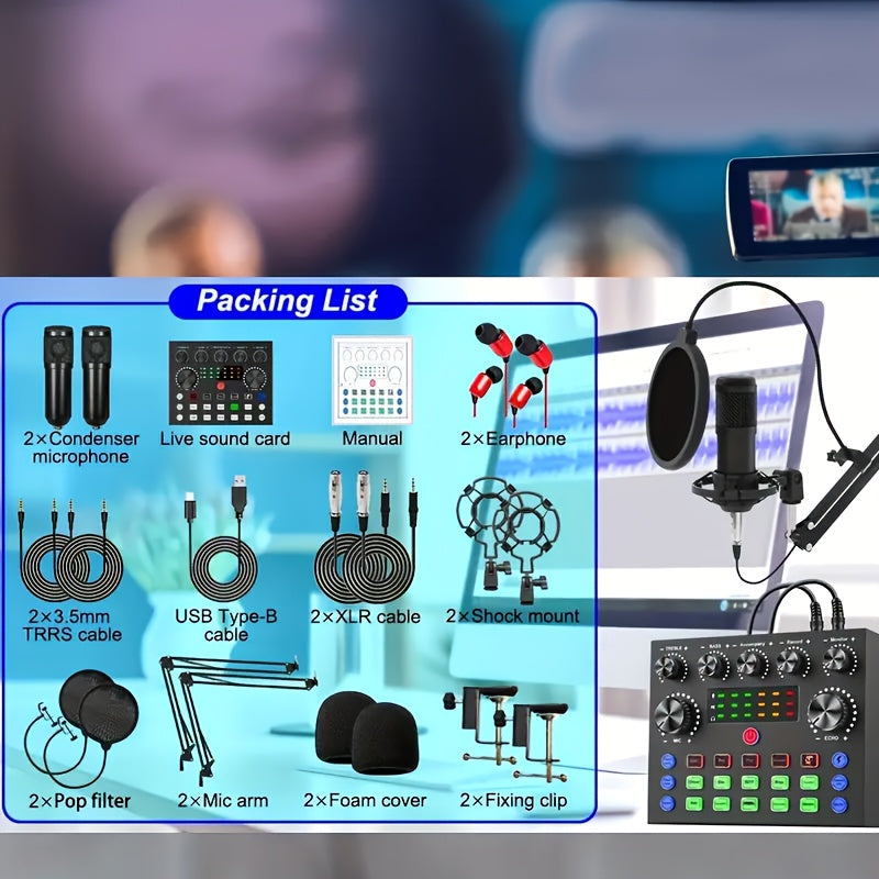 BM800 Condenser Microphone & Sound Card Recording Kit – Home Studio Bundle for Podcasting, Streaming, Voice Overs & Music, Compatible with PC, Smartphone & Tablet, Multiple Models Available