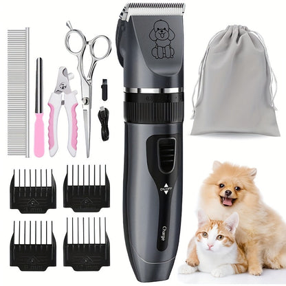 USB Rechargeable Pet Grooming Clippers Kit for Dogs & Cats – Ceramic Blades, Low Noise, Cordless Electric Clipper Set with Brush & Comb