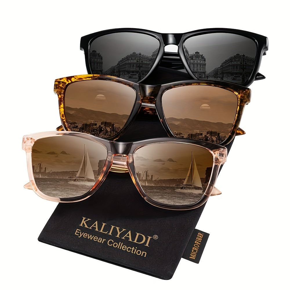 KALIYADI Women's Polarized Sunglasses 3-Pack – Trendy Fashion Shades for Shopping Street Photography Decoration, UV Protection Stylish Eyewear Gift Set in Multiple Color Combinations