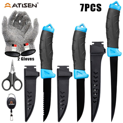 Fishing Knife Set 7/23/104/107 Piece – Stainless Steel Fillet Boning & Gutting Knives with Line Cutter, Camping Cutting Carving Tool Kit, Perfect Fisherman Gift for Men