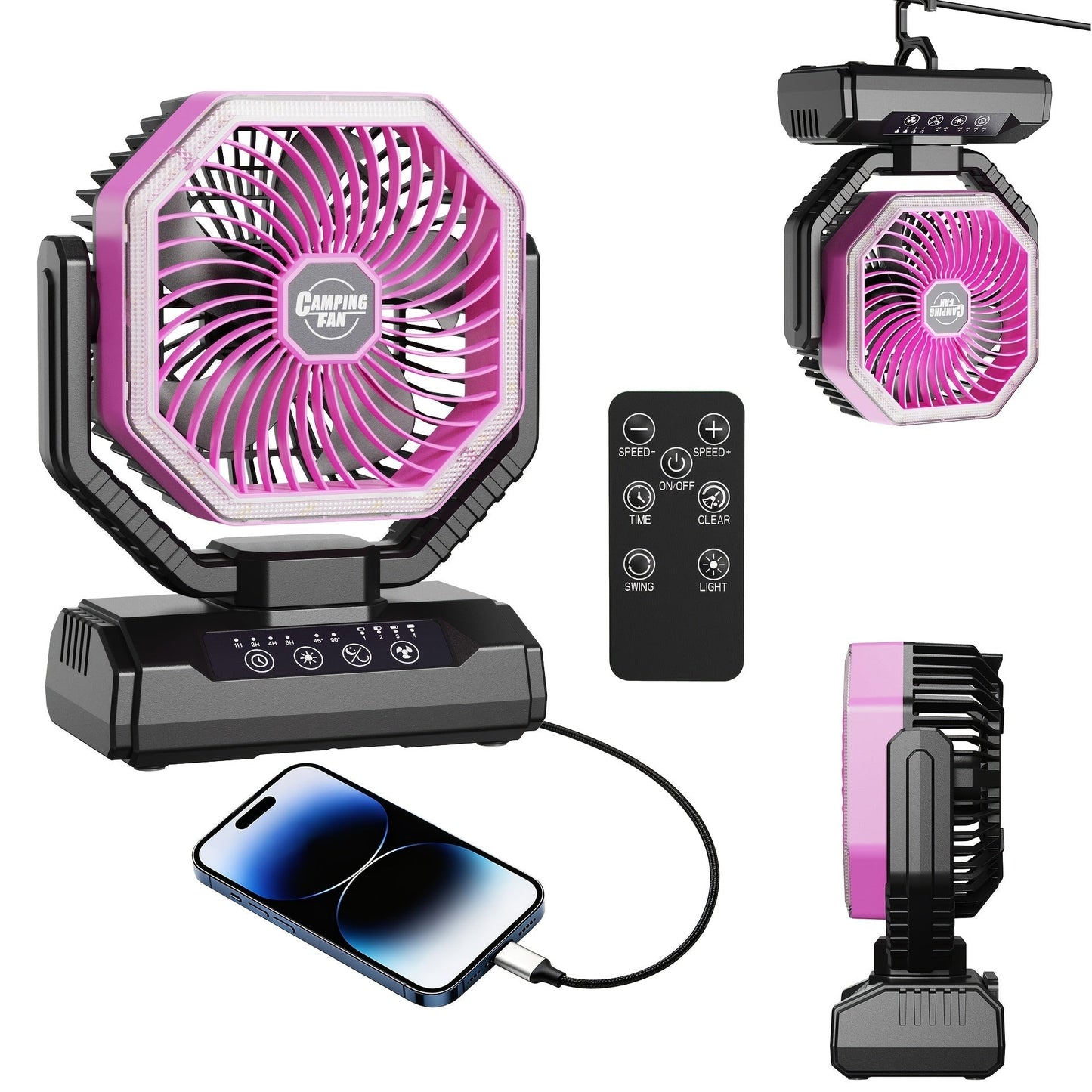 20000mAh Camping Fan with LED Light – 4 Wind Speeds, Brushless Motor, 180° Oscillation, 22-26H Battery Life, 3-in-1 Portable Outdoor Desk Fan for Camping, Hiking, Picnic & Emergency Use – 6 Colors