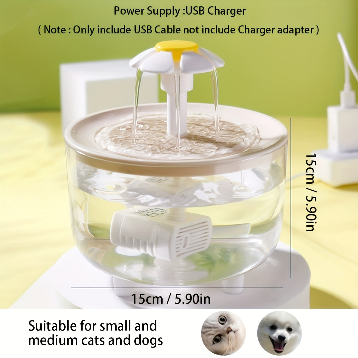 Pet Water Fountain 50oz Quiet USB-Powered BPA-Free - Automatic Drinking Fountain for Cats and Small Animals, Easy to Clean, No Battery Required, Continuous Fresh Filtered Water Dispenser