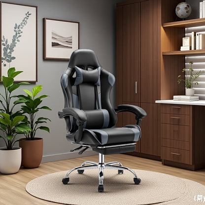 Ergonomic Gaming Chair with Footrest & Lumbar Support – Racing Style Esports Computer Chair, Fixed Armrests, Adjustable Recliner, Home Office Desk Chair for Adults