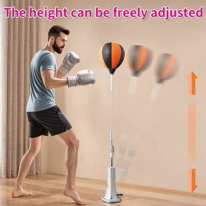 Boxing Reflex Ball on Stand Freestanding Speed Bag Adjustable Height Reaction Training for Adults Teens Seniors – Indoor Fitness Punching Ball with 3 Floor Anchors