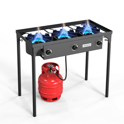 High Pressure Propane Burner Stove 100,000-225,000 BTU - Heavy Duty Cast Iron Outdoor Camp Cooker with Detachable Legs, CSA Listed Regulator, 1 or 3 Burner for Camping, Tailgating & Brewing