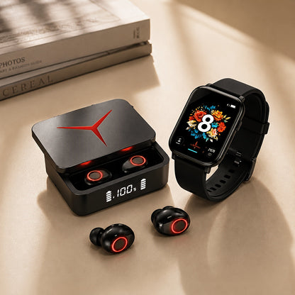 Smartwatch & Wireless Bluetooth Earphones Combo Set – Health Monitor, GPS Tracking, Wireless Calling, Sleep Tracker, Compatible with Android & iPhone for Men and Women