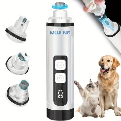 Quiet Dog Nail Grinder with LED Light – 3-Speed Rechargeable Electric Pet Nail Trimmer Kit, Painless Paw Grooming for Small Medium Large Dogs & Cats