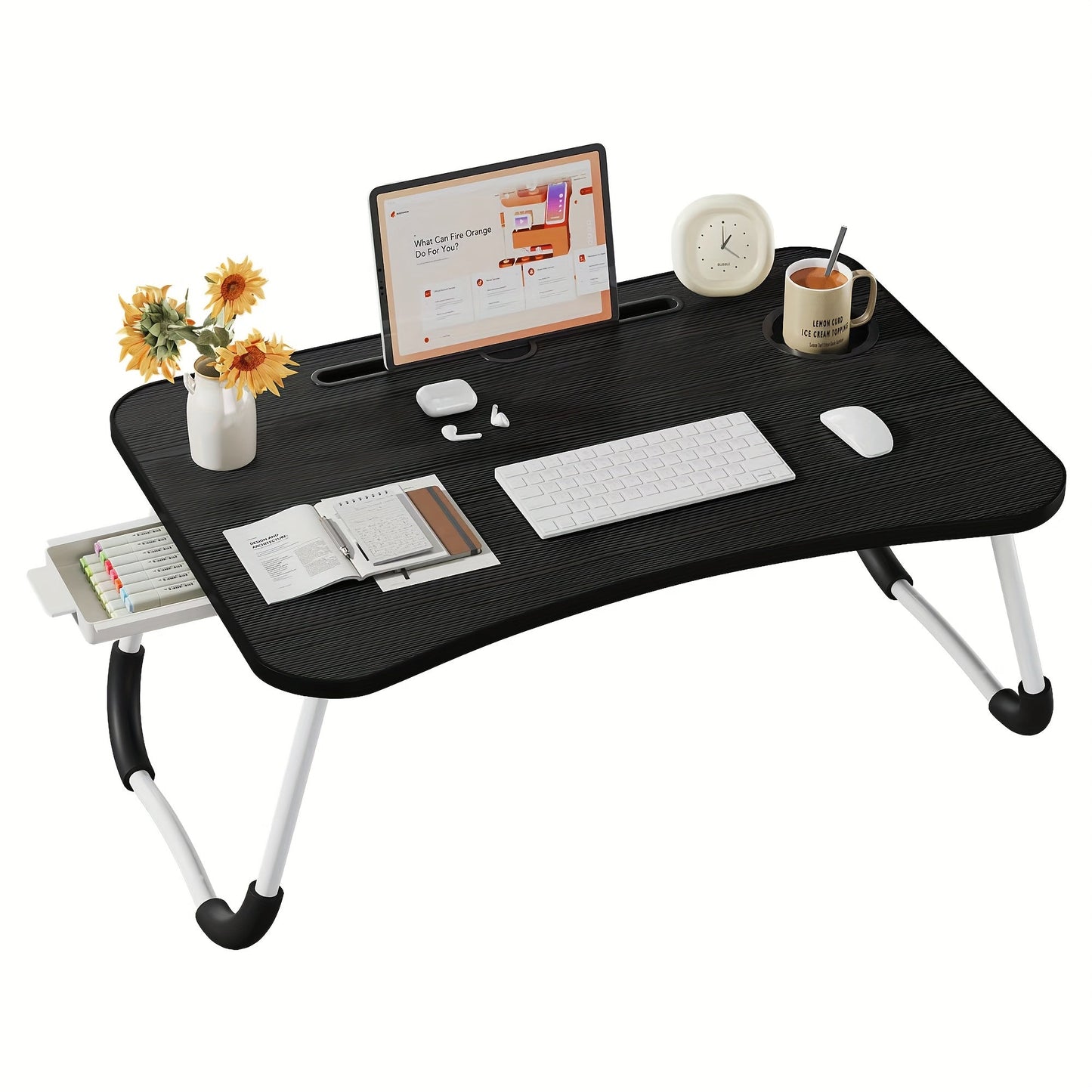 Lap Desk Bed Tray for Laptop & Eating – Large Breakfast Tray with Cup Holder & Drawer for Sofa Couch Floor Sitting, Study Reading Writing Portable Lap Table