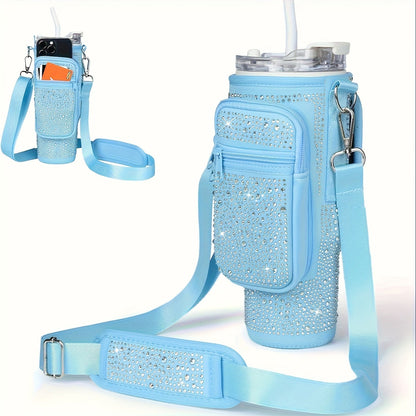 Neoprene Tumbler Carrier Bag with Phone Pocket & Adjustable Shoulder Strap – Fits 30 & 40 oz Tumblers, Clip-On Water Bottle Holder for Hiking, Camping & Outdoor Sports, 4 Colors