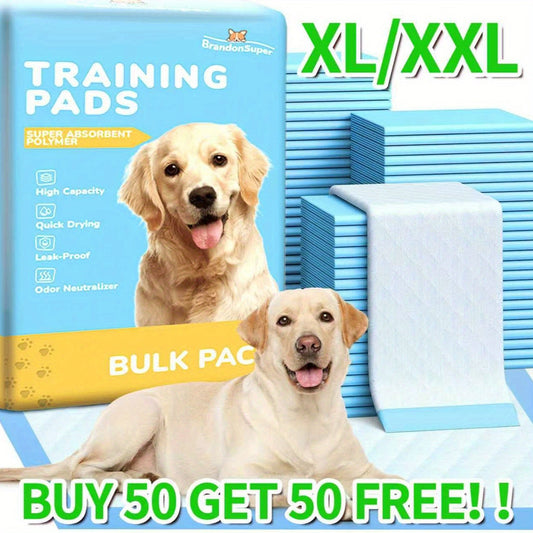 Super Absorbent Dog Pee Pads XL/XXL – Thickened Leak-Proof Training Pads for Medium & Large Dogs, Easy to Clean, Camping & Adult Bed Care, 50+50 Free Value Pack