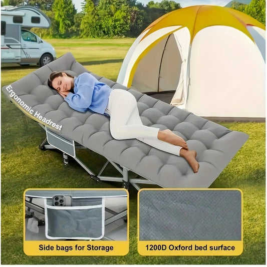 Camping Cot with Double-Sided Plaid Mattress 74 Inch Heavy Duty Portable Folding Bed with Carry Bag – Outdoor Sleeping Cot for Adults Camping Hiking Sports Field Lounger (74×30 in)