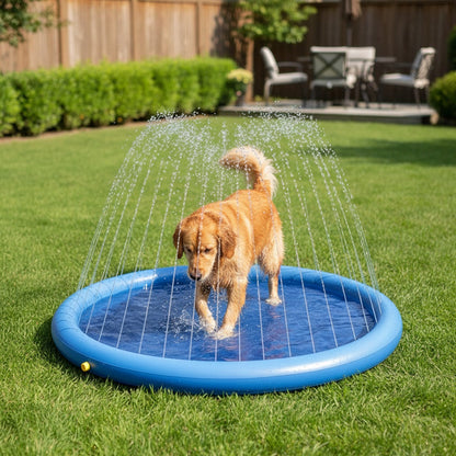 Portable Dog Splash Pad & Bathtub Mat – Ultra-Thick 0.6mm Non-Slip Foldable Pet Pool, Summer Outdoor Sprinkler Cooling Water Play Mat for Small Dogs, Puppies & Cats