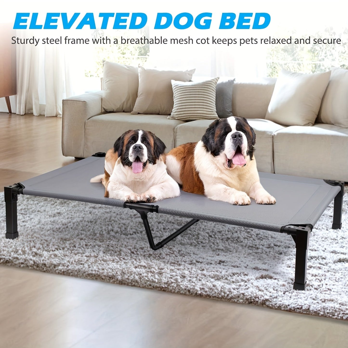 Cooling Elevated Dog Bed Raised Cot with Breathable Mesh & Metal Frame – Washable Portable No-Slip Dog Cot for Indoor & Outdoor Use, Available in 4 Sizes & 7 Colors for All Breeds
