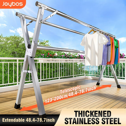 Clothes Drying Rack Stainless Steel 63" & 78.7" Retractable Foldable Heavy Duty Laundry Drying Rack, Collapsible Indoor Outdoor Clothesline with Adjustable Length for Balcony Bedroom Laundry Room