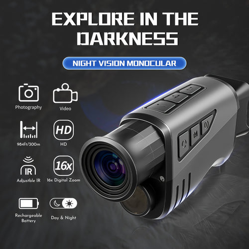 Night Vision Monocular 16x Digital Zoom Infrared - 1.54" HD Display Screen, 32GB Memory Card Included, Portable Night Vision Device for Hunting, Camping, Wildlife Observation & Outdoor Adventure