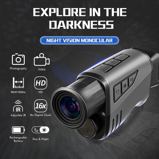 Night Vision Monocular 16x Digital Zoom Infrared - 1.54" HD Display Screen, 32GB Memory Card Included, Portable Night Vision Device for Hunting, Camping, Wildlife Observation & Outdoor Adventure