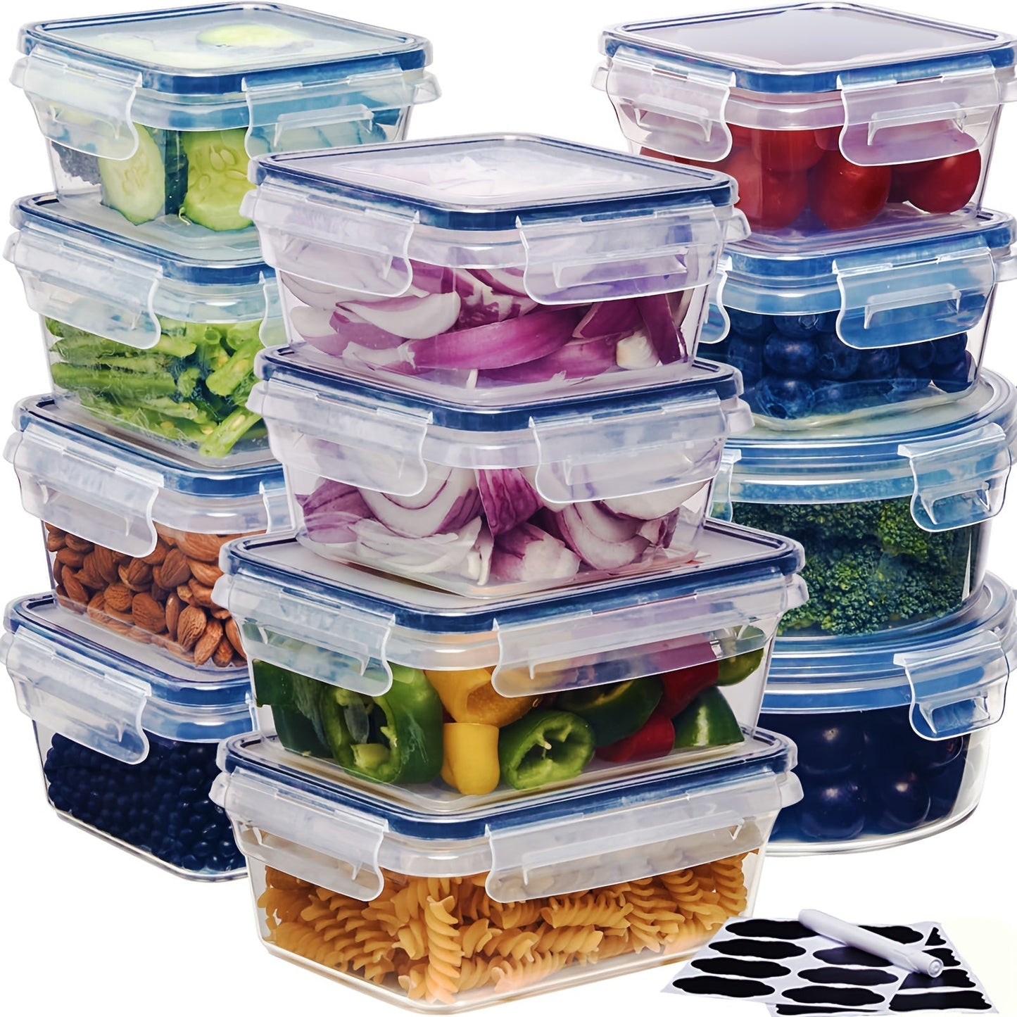 Airtight Food Storage Containers Set with Easy-Snap Lids – BPA-Free Reusable Meal Prep & Pantry Organizers with Labels & Marker, Stackable Kitchen Storage for Snacks Lunch Dry Goods, 24 or 48 Piece
