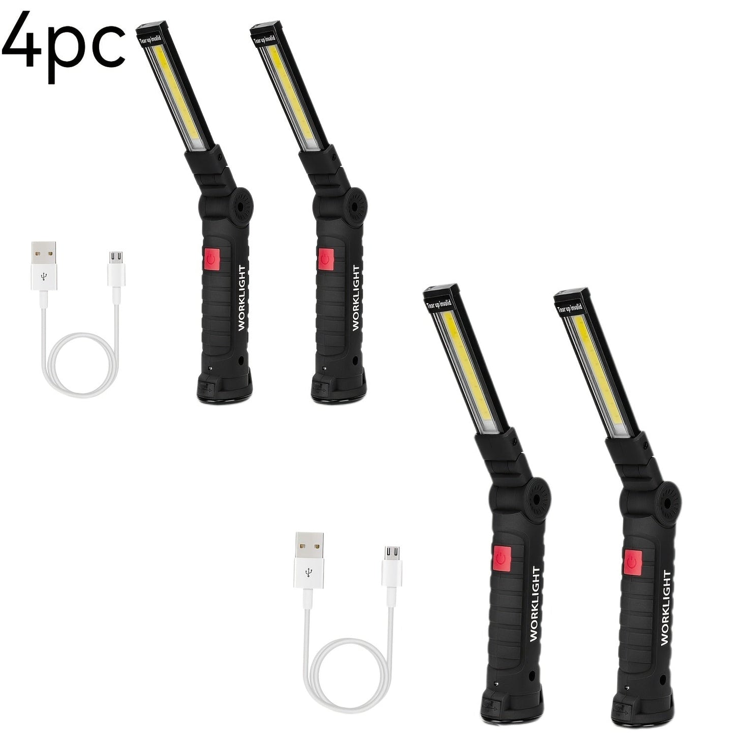 COB LED Rechargeable Work Lights – Portable Hanging Work Lamp with Built-In Battery for Camping, Yard, Party & Vehicle Maintenance, 2/4/6/8/10 Pack Options, Black & Khaki