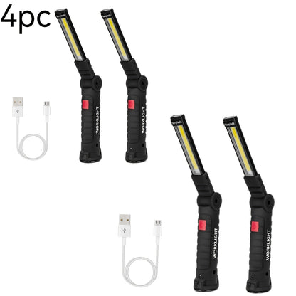 Rechargeable COB LED Work Light with Magnetic Base – 1000 Lumen Portable Camping Flashlight, 5 Modes, USB-C, Hanging Lamp for Garage Yard Emergency Outdoor Use, 2/3/4 Pack