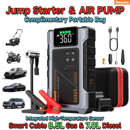 5-in-1 Jump Starter with Air Compressor 5000A Peak – 150 PSI Tire Inflator, 12V Car Battery Jump Pack for Gas & Diesel, Smart Cables & Battery Charger