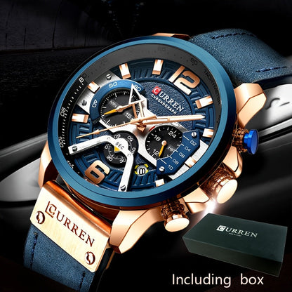 CURREN Men's Chronograph Watch Business Quartz Analog Wrist Watch with Date Display, Tachymeter Bezel & Faux Leather Strap – Stylish Dress Watch for Men in 5 Colors