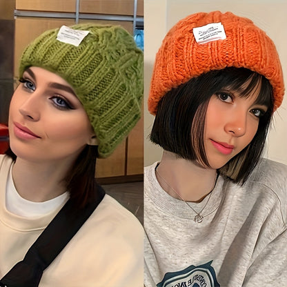 2 Pack Winter Knit Beanies for Women Men, Candy-Colored Chunky Cable Knit Warm Hats with Ear Protection, Loose Fit Slouchy Beanie for Outdoor Street Wear Cold Weather