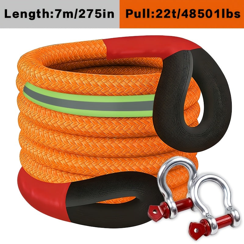 Kinetic Recovery Rope 22 Ton 48501 lbs – Heavy Duty Nylon Tow Rope with Bow Shackles & Storage Bag for Truck SUV UTV ATV Off-Road Emergency Rescue