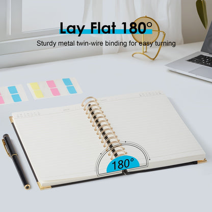 A5 Spiral Notebook Hardcover 300 Pages – Thick 100GSM No Bleed-Through Paper, Leather Cover Journal for College, Work & Writing – For Men & Women (Pink, Black, Green, Purple)