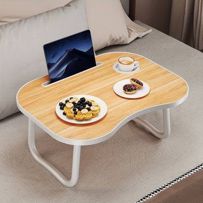 Foldable Laptop Desk Portable Bed Desk with Cup Holder and Tablet Slot Fiberboard Lap Desk for Work Study Drawing and Dining in Bed Sofa Floor Available in Black and Walnut