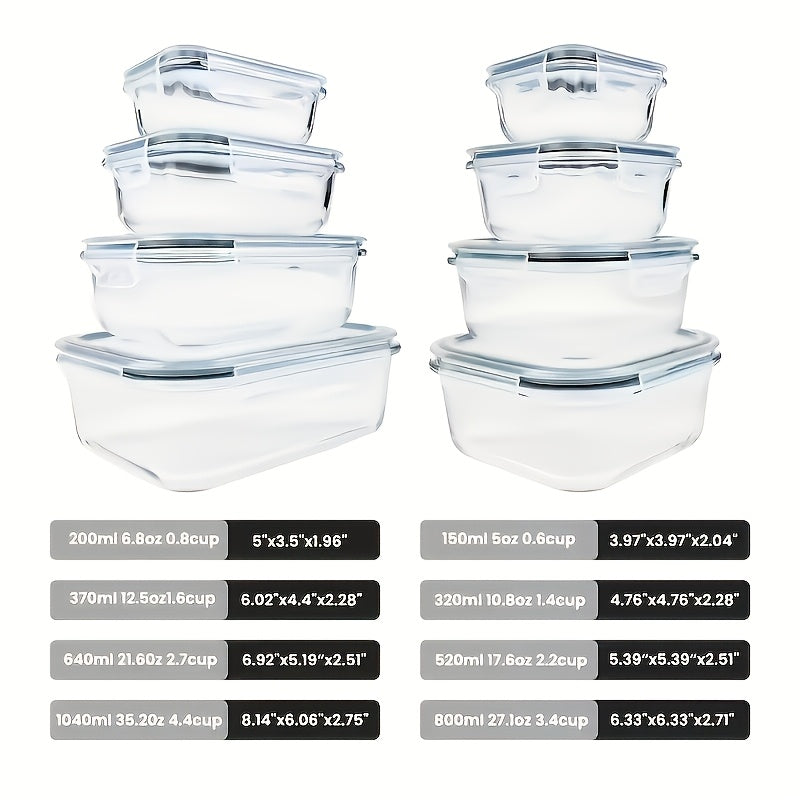 Airtight Glass Food Storage Containers 16-Piece Set – 8 Lids & 8 Containers, Microwave & Oven Safe, BPA-Free, Perfect for Meal Prep, Salads, Fruits, Vegetables, Sandwiches & Outdoor Picnic