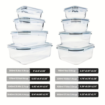 Airtight Glass Food Storage Containers 16-Piece Set – 8 Lids & 8 Containers, Microwave & Oven Safe, BPA-Free, Perfect for Meal Prep, Salads, Fruits, Vegetables, Sandwiches & Outdoor Picnic