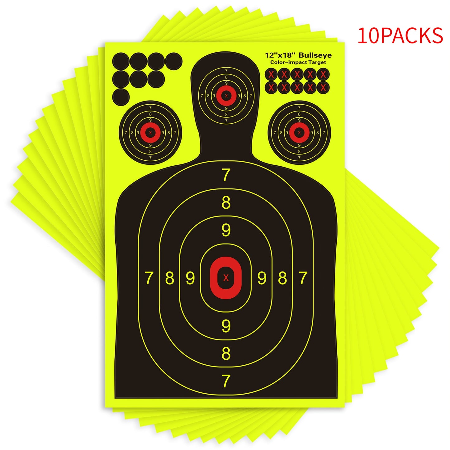 Splatter Targets for Shooting Practice 12x18 Inch Silhouette Reactive Fluorescent Yellow Self-Adhesive Shooting Targets for BB Guns Air Rifles Pistols Pellet Guns Indoor Outdoor Range 10 20 50 100 Packs