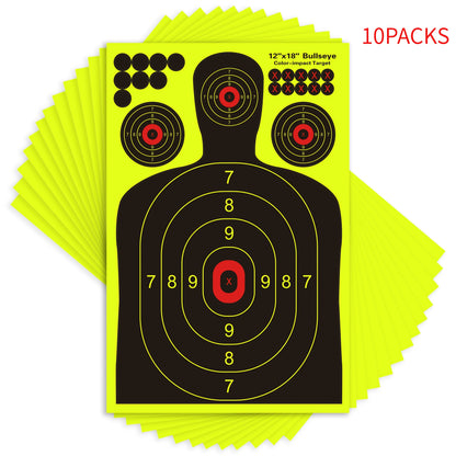 Splatter Targets for Shooting Practice 12x18 Inch Silhouette Reactive Fluorescent Yellow Self-Adhesive Shooting Targets for BB Guns Air Rifles Pistols Pellet Guns Indoor Outdoor Range 10 20 50 100 Packs