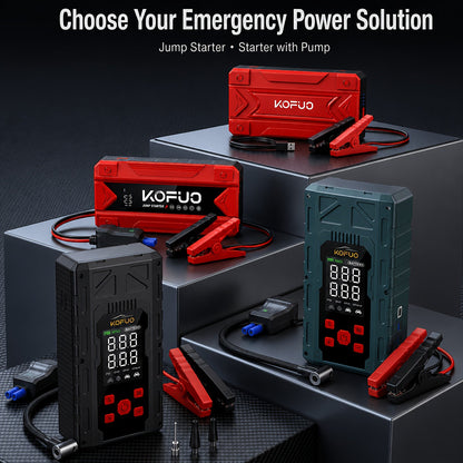 Portable Car Jump Starter 20000A Peak with Air Compressor, 7-in-1 Jump Starter Battery Pack 150PSI Tire Inflator, Power Bank, LED Light & Safety Hammer for 12V Gas & Diesel Engines – Roadside Emergency Kit
