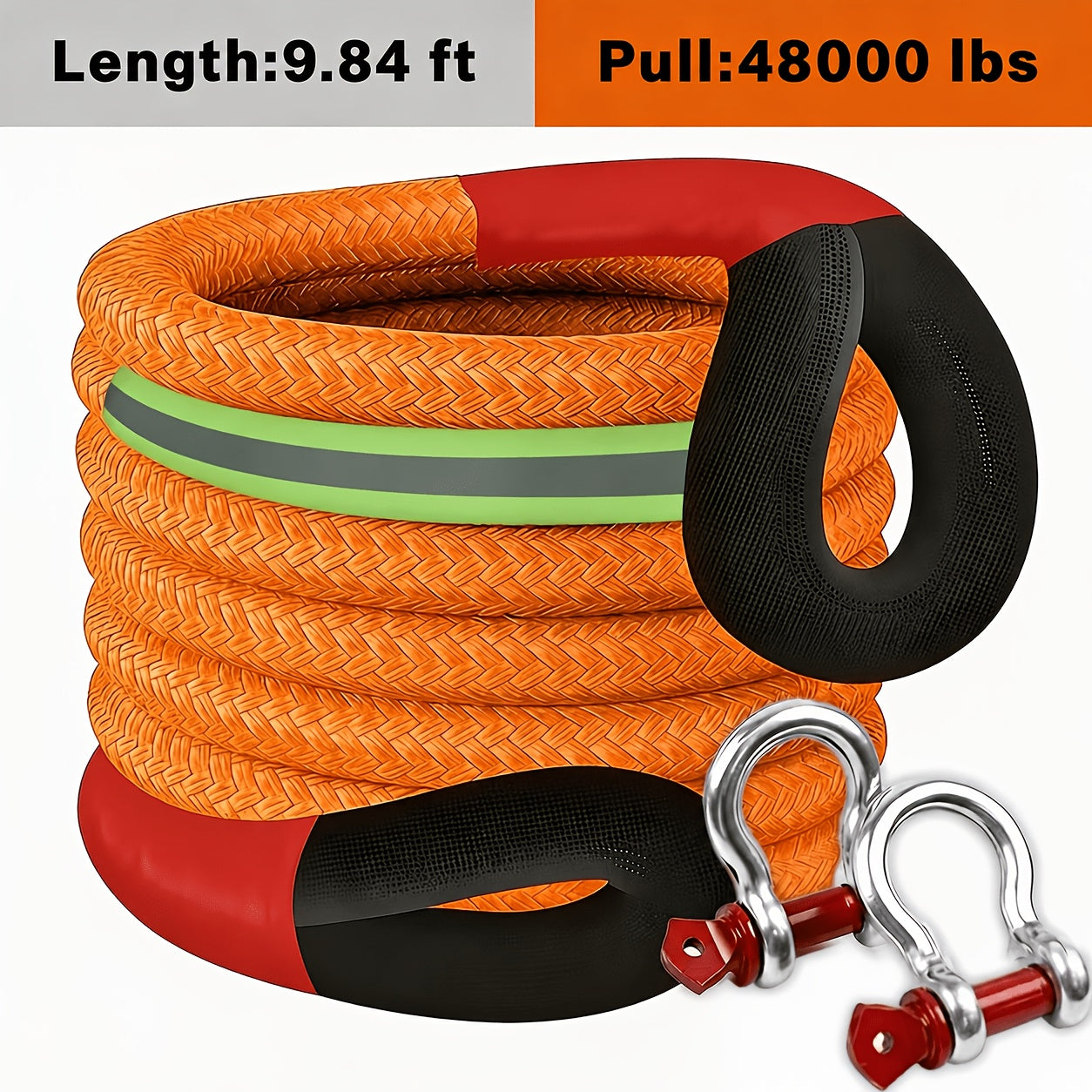 Heavy Duty Recovery Tow Rope Up to 44000 LBS Break Strength – Emergency Towing Strap with 2 D-Ring Shackles, Reflective Safety Flag & Storage Bag for Truck Jeep SUV ATV UTV Boat Off-Road Recovery