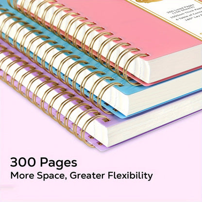 Spiral Notebook 3 Pack A5 Hardcover College Ruled Journal Set, 300 Pages 100GSM Thick Paper, PVC Cover Notepad for Women Girls Students, 5.7" x 8.4" with Ruler